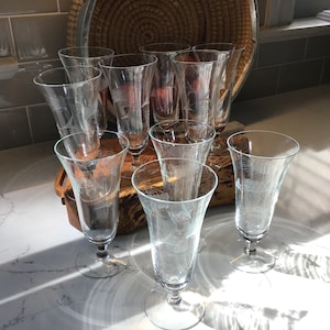 Vintage Crystal Iced Tea Glasses - Parfait Glasses - Set of 10 Wheat Pattern - Wheat Glasses - Footed Tumblers - Water Goblets - 70s Glasses