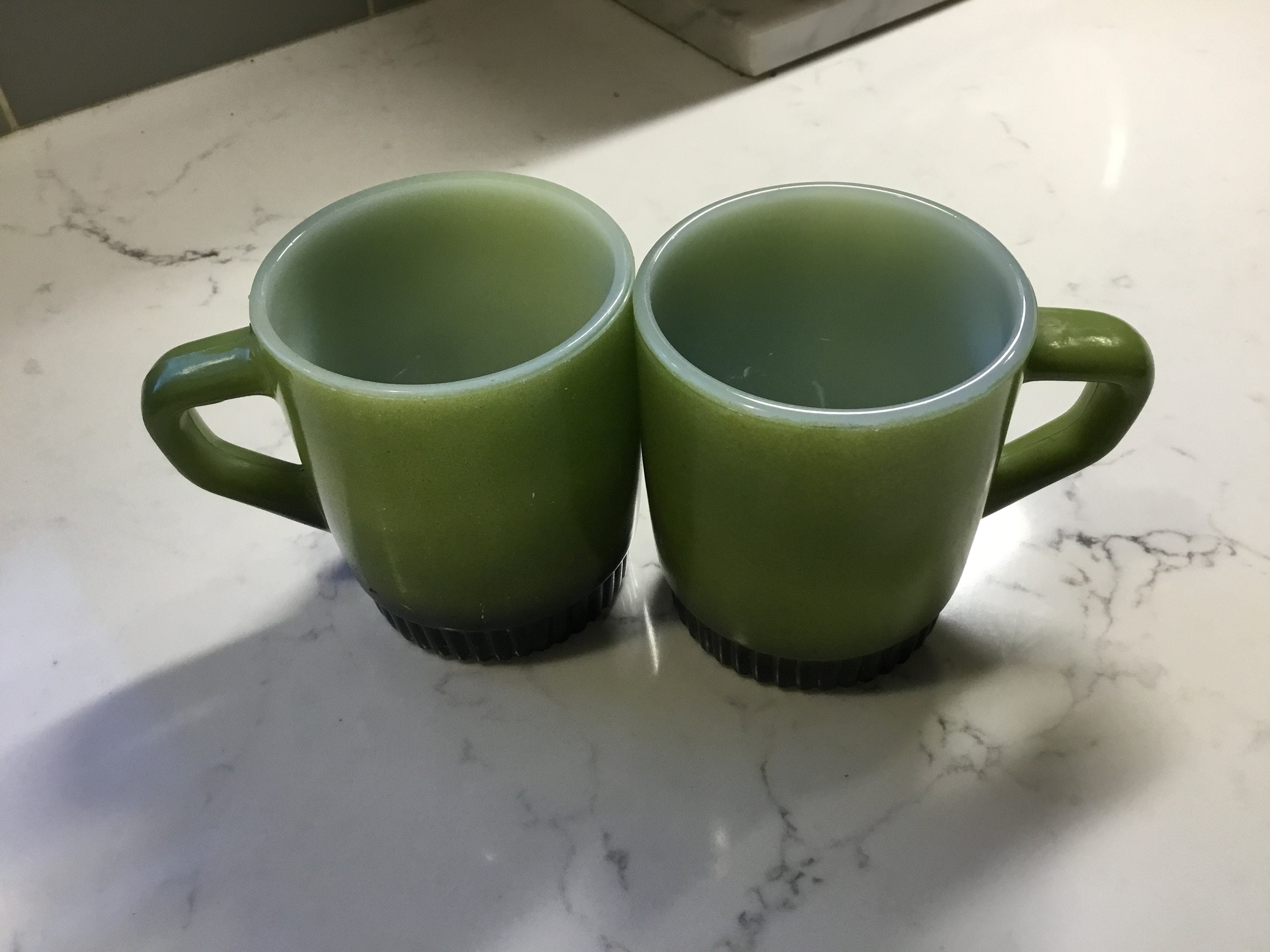 Vintage Set of 2 Red and Green Cups Mugs Mod Cups Plastic Base Ang Glass Cup  Camping Retro Kitchen 70s Bold 