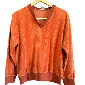 70s VINTAGE | Nordstrom Orange Velour Rope Embossed Sweatshirt Leisure Size M/L