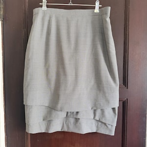 ESCADA | 80s Vintage Wool Silk Blend Houndstooth Multi Layer Pencil Skirt 42  12