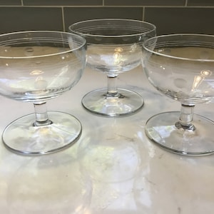 Vintage Pressed Glass Champagne Coupes or Sorbet Dishes - set of 3 - 1940s glasses - Vintage Coupes - Antique Coupes - Champagne Glasses