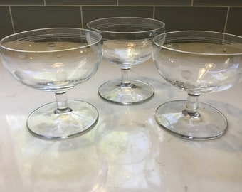 Vintage Pressed Glass Champagne Coupes or Sorbet Dishes - set of 3 - 1940s glasses - Vintage Coupes - Antique Coupes - Champagne Glasses