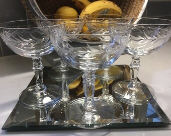 Vintage Fostoria Champagne Coupes - Set of 5 - Fostoria Holly Clear (stem 6030) - Antique Coupes - Champagne Glasses - Low Sherbets