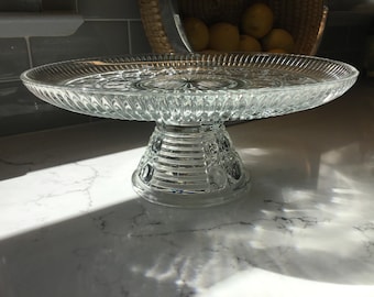 Vintage Pressed Glass Cake Stand - EAPG -  11 Inches - Antique Cake Stand, Vintage cake Stand - Glass Cake Plate, Pie Stand, Vintage Wedding