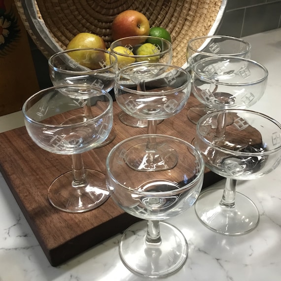 Vintage Gray Cut Champagne Coupes Set of 8 Vintage Coupes Antique Coupes Champagne  Glasses Vintage Flutes, Mid Century Coupes, MCM 