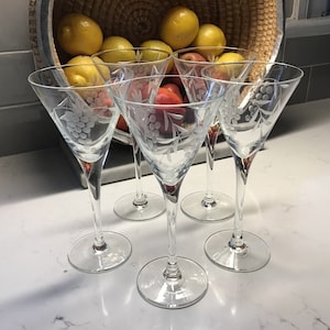Einzigartige Vintage Kristall Martini Gläser oder Cocktailgläser - Set von 5 - Traubenmuster - Vintage Martini - Vintage Cocktail - Stemwares