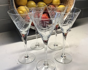 Verres à Martini en cristal vintage uniques ou verres à Cocktail - ensemble de 5 - motif de raisin - Martini vintage - Cocktail vintage - verres à pied