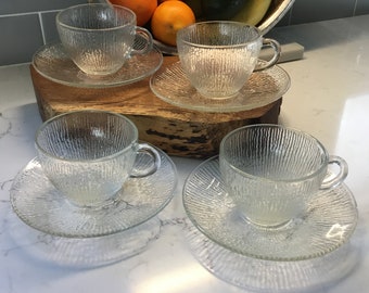 Vintage Glass Coffee or Tea Cups and Saucers - Service for 4/8 Pieces - Teacups and Saucers - Coffee Mugs - Glass Mugs - Glass Teacup