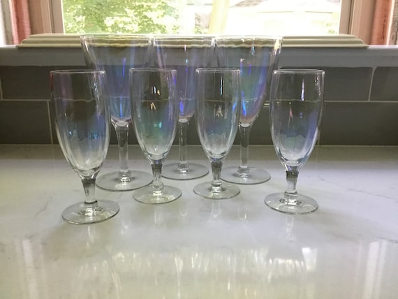 Vintage Iridescent Wine and Champagne Glasses Set of 7 Vintage