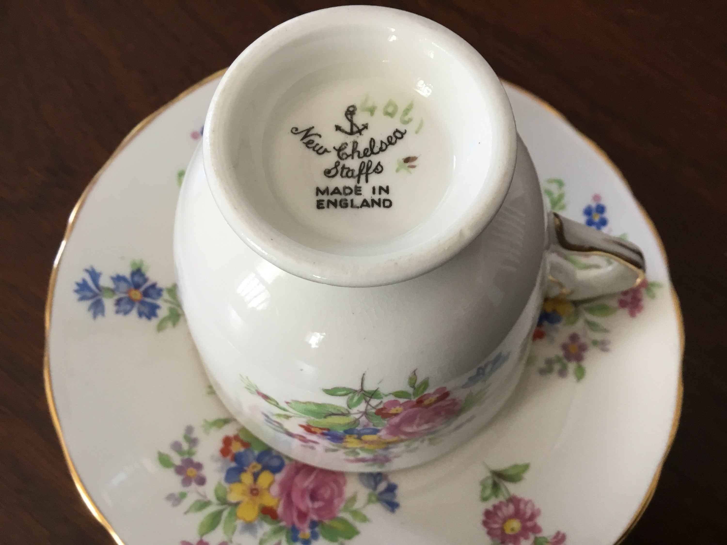 Antique Teacups and Saucers - New Chelsea Staffs 406 Svc for 6, 12