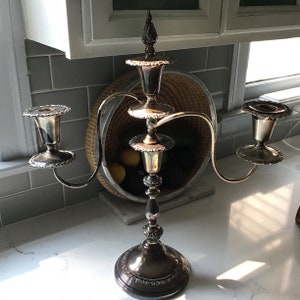 Vintage Silverplate 3 piece Candelabra - Antique Candelabra - Candle Holder, Modular Candelabra Silver on copper