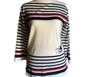 70s Vintage Crew Neck Wide Sleeve Nautical Sweater - Sz M