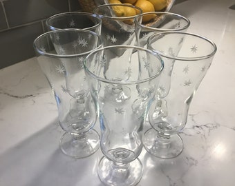 Vintage Cut Crystal Iced Tea Glasses, Cocktail GlassesWater Goblets, or Parfait Glasses - Set of 6 - Quartex Stardust - Hurricaine Glasses