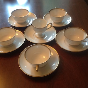 Antique Warwick China cups and saucers - set of 6 Regency Pattern - Vintage Teacups - Vintage Tea Cups and Saucers - Antique Tea Service