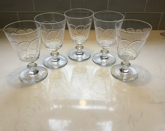 Vintage Cut Crystal Water Goblets - set of 5 - Vintage Footed Tumblers - Antique Iced Tea Glasses - Antique Water Goblets - Fostoria