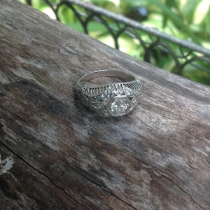 Antique Art Deco Platinum and Diamond Engagement Ring - Vintage Engagement Ring - Antique Diamond Ring, Platinum Filligree