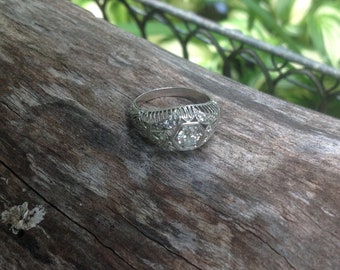 Antique Art Deco Platinum and Diamond Engagement Ring - Vintage Engagement Ring - Antique Diamond Ring, Platinum Filligree