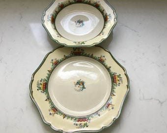 Juego de cuencos y platos antiguos - John Maddock & Sons Minerva - Royal Ivory - Placas 1920d - Platos de colección - Cuenco vintage - Plato vintage