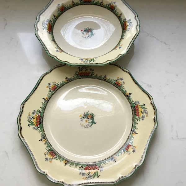 Antique Bowl and plate set - John Maddock & Sons Minerva - Royal Ivory - 1920d plates - Collectible Plates - Vintage Bowl - Vintage Plate