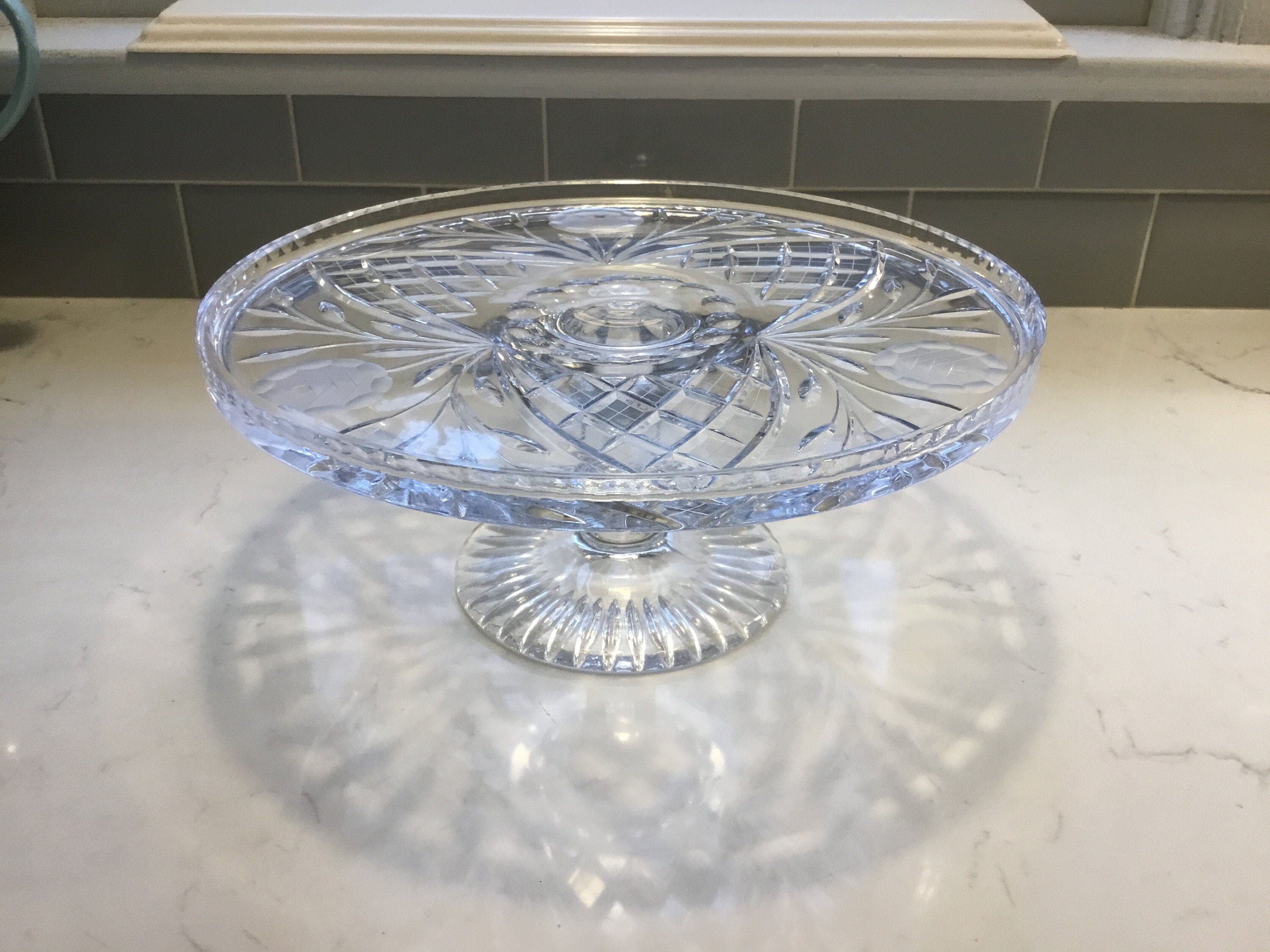 Vintage Cut Crystal Cake Stand large 12 inches Etsy