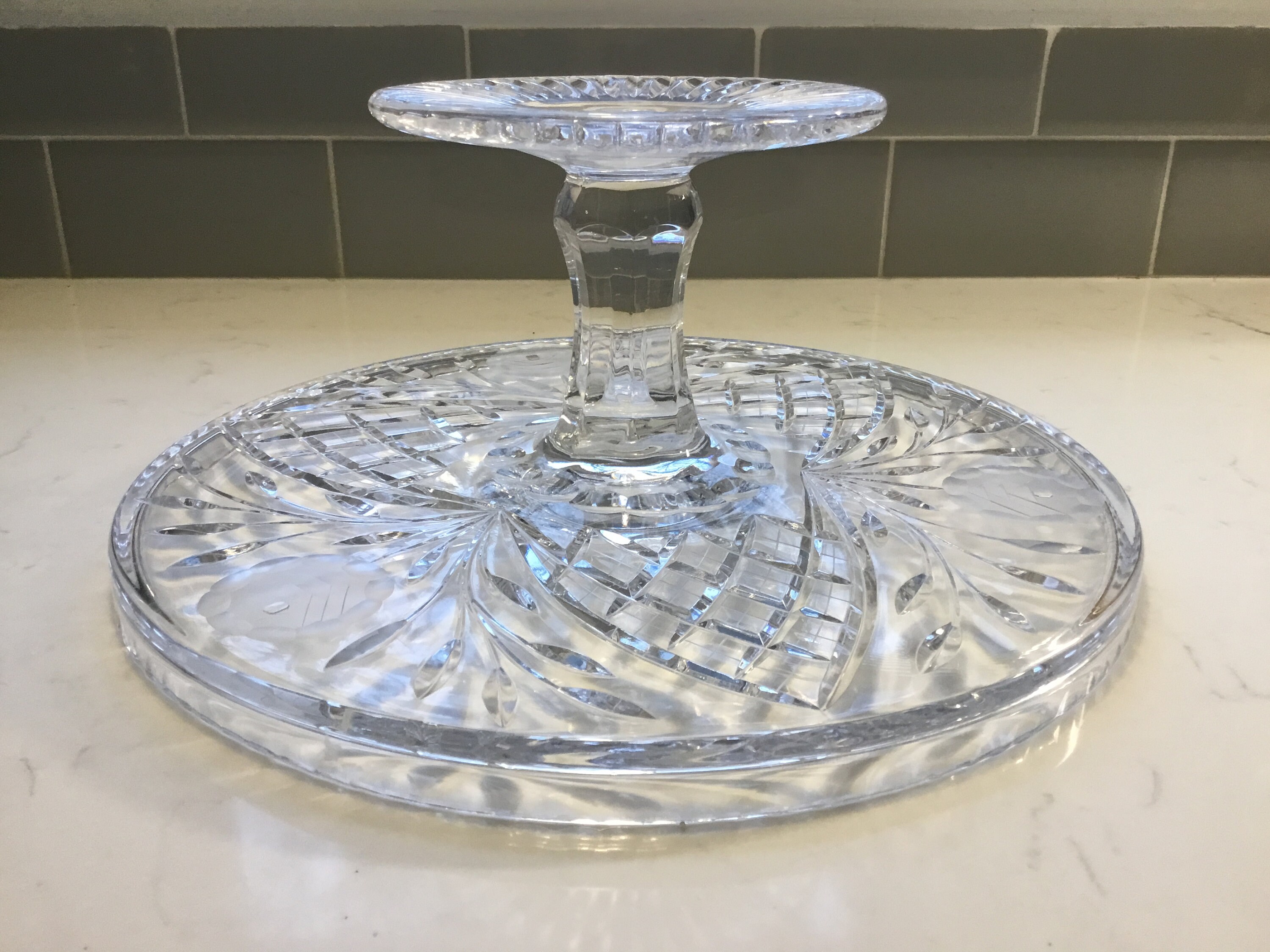 Vintage Cut Crystal Cake Stand large 12 inches Etsy