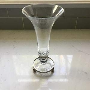 Vintage Crystal and Silver Trumpet Vase - 8.75 inches - Antique Trumpet Vase - Footed Trumpet Vase - Platinum Encrusted Vase