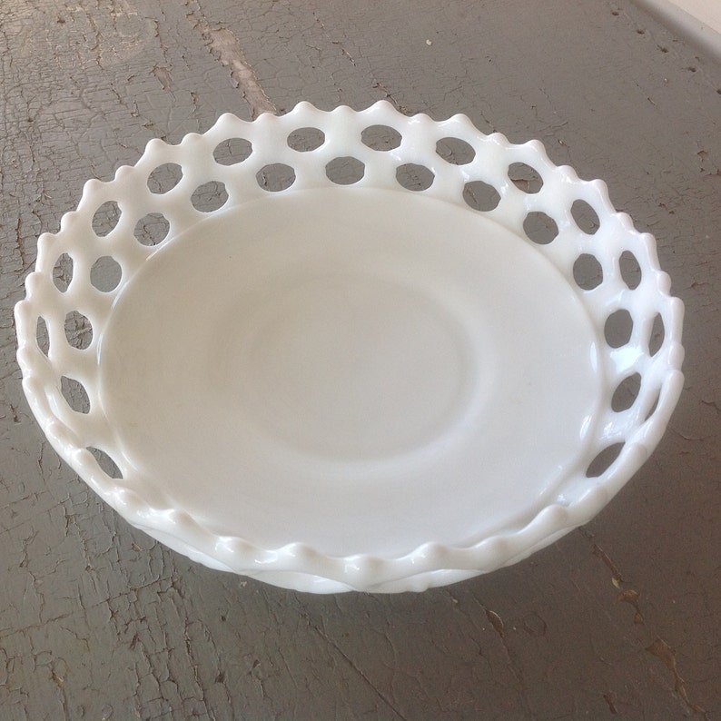 Vintage Westmoreland Doric Open Lace Milkglass Bowl