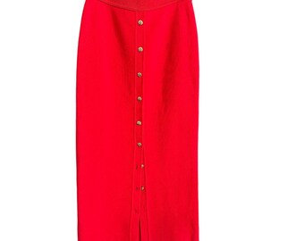 SONIA RYKIEL | 80s Vintage Red Knit Button Front Midi Skirt | Size 38 US Size 6