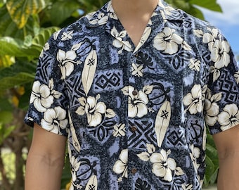 Broderie personnalisée NinthIsle disponible, fabriquée à Hawaï, fleur d'hibiscus et planche de surf, chemise hawaïenne aloha, 100 % coton jusqu'à 7XL, Cadeaux en gros