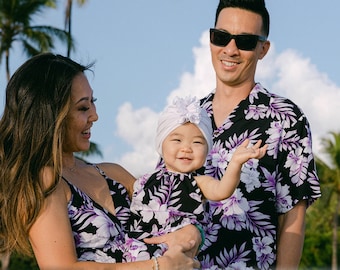 NinthIsle Made in Hawaii, Matching Aloha Shirt & Dress – Super Soft Bright Hibiscus Floral, Family Resort Wear Outfits, Wedding, Group, Gift