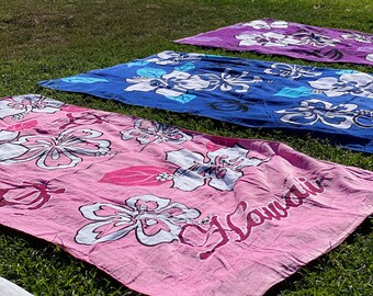 Jumbo/REGULAR Hawaiian Beach Towel - 100% Coton - Fleurs d’Hibiscus - Auto-conçu