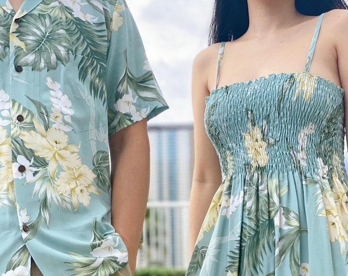 NinthIsle Made in Hawaii, Matching Aloha Shirt & Dress – Super Soft Bamboo Ginger Floral, Family Resort Wear Outfits, Wedding, Group, Gifts