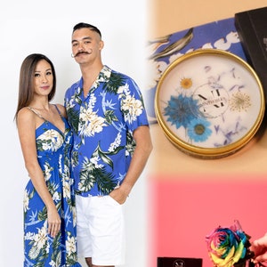 NinthIsle Made in Hawaii, Matching Aloha Shirt & Dress – Super Soft Bamboo Ginger Floral, Family Resort Wear Outfits, Wedding, Group, Gifts