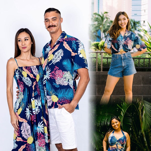 NinthIsle Family Matching Outfit Made in Hawaii, Super Soft Resort Wear Pineapple Aloha Shirt/Dress/Kid Bulk Party Group Wedding to 7XL Gift