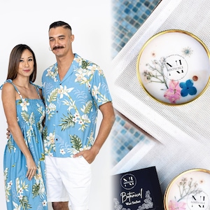 NinthIsle Made in Hawaii, Matching Aloha Shirt & Dress – Super Soft Bamboo Orchid Floral, Family Resort Wear Outfits, Wedding, Group, Gifts