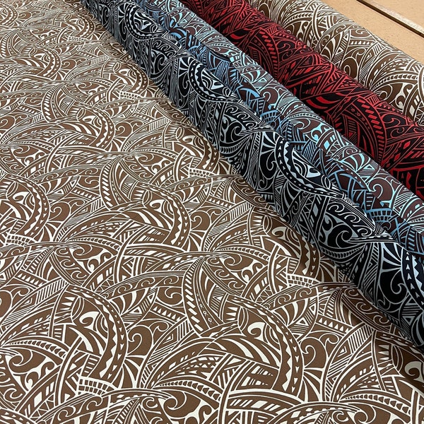 60 Inch Wide - Tribal Ocean Polynesian Tapa Tribal Design Fabric -  Tribal Hawaiian Fabric - Sold by Yard - 100% Cotton - Wrinkle Resistant