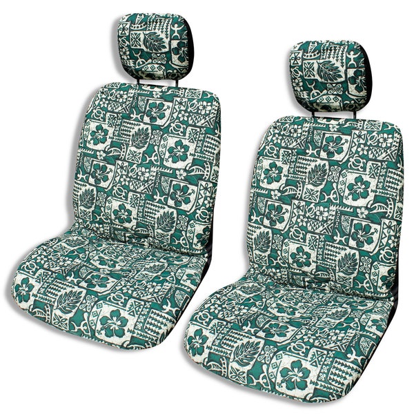NinthIsle Made in Hawaii - Set of 2, Hibiscus Tapa Tropical Separate Headrest Car Seat Covers - Handmade Customization Bulk and Wholesale