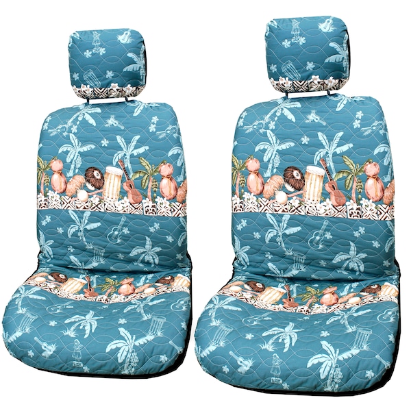 Fabriqué à Hawaii - Ensemble de 2, tambours Fun Design Hawaiian Separate Headrest Car Seat Covers - Accessoire de voiture unique fait à la main Cadeau de voiture