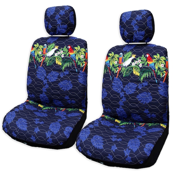 Made in Hawaii - Set of 2, Separate Headrest Car Seat Covers- Parrot/Surfboard/Ukulele/Beer Unique& Fun Designs- Handmade Customization Gift