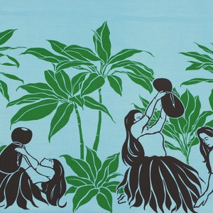 Wrinkle Resistant Tropical Design Fabric -  Hawaiian Dance - Sold by the Yard - 65 Poly / 35% Cotton