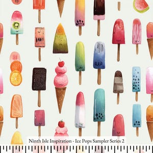 25/SPRING NinthIsle Inspiration Exclusive Fun Art 100 % Cotton Fabric - Ice Pops Sampler Series - Sold By The Yard, DIY Bulk Order Available