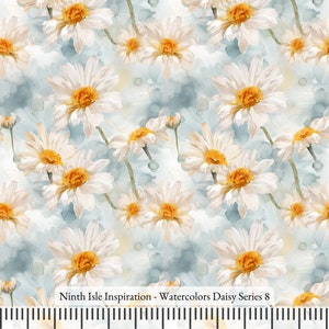 23/WINTER NI&I Cotton Popelin Baumwollstoff - Watercolors Daisy Serie - Handgemachter Druck in HI