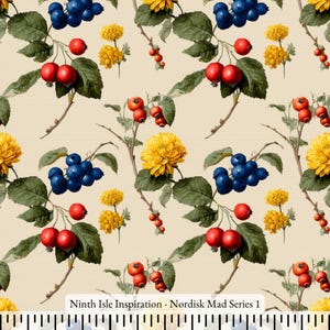 25/SUMMER NinthIsle Inspiration Exclusive Danish Art 100 % Cotton Fabric - Nordisk Mad Series - By The Yard, Bulk Handmade Gifts