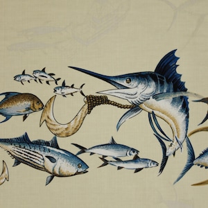NinthIsle Exclusive Original Design 100 % Cotton Fabric - Marlin Hawaiian - Sold by the Yard - Bulk Order Available Handmade DIY Gifts