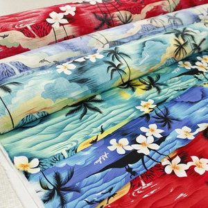 NinthIsle 100 % Cotton Colorful Exclusive Design Tropical Fabric - Sunset Allover Palm Trees - Sold by the Yard Hawaiian Print Easy Wash
