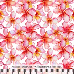 24/SPRING NinthIsle Inspiration Exclusive Floral Art 100 % Cotton Fabric - Watercolors Plumeria Series - Sold by the Yard DIY Bulk Gifts