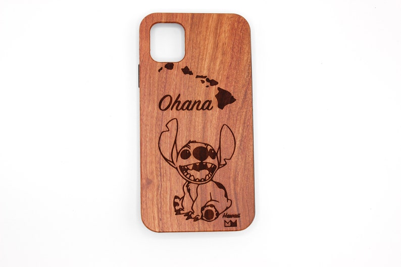Iphone 7 8 X 11 12 Pro Max Cute Stitch Hawaii Designs Renewable Natural Eco Friendly BambooRosewood Engraved Phone Case