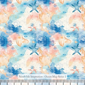 23 / WINTER NinthIsle Inspiration Exclusive Natural Art 100% Viskose-Stoff - Ocean Map Series - Verkauft lose Lagerware DIY Massenware verfügbar Geschenke