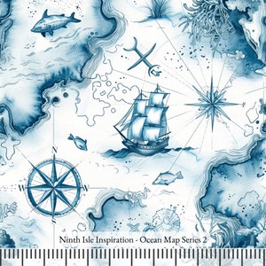 23 / WINTER NinthIsle Inspiration Exclusive Natural Art 100% Viskose-Stoff - Ocean Map Series - Verkauft lose Lagerware DIY Massenware verfügbar Geschenke