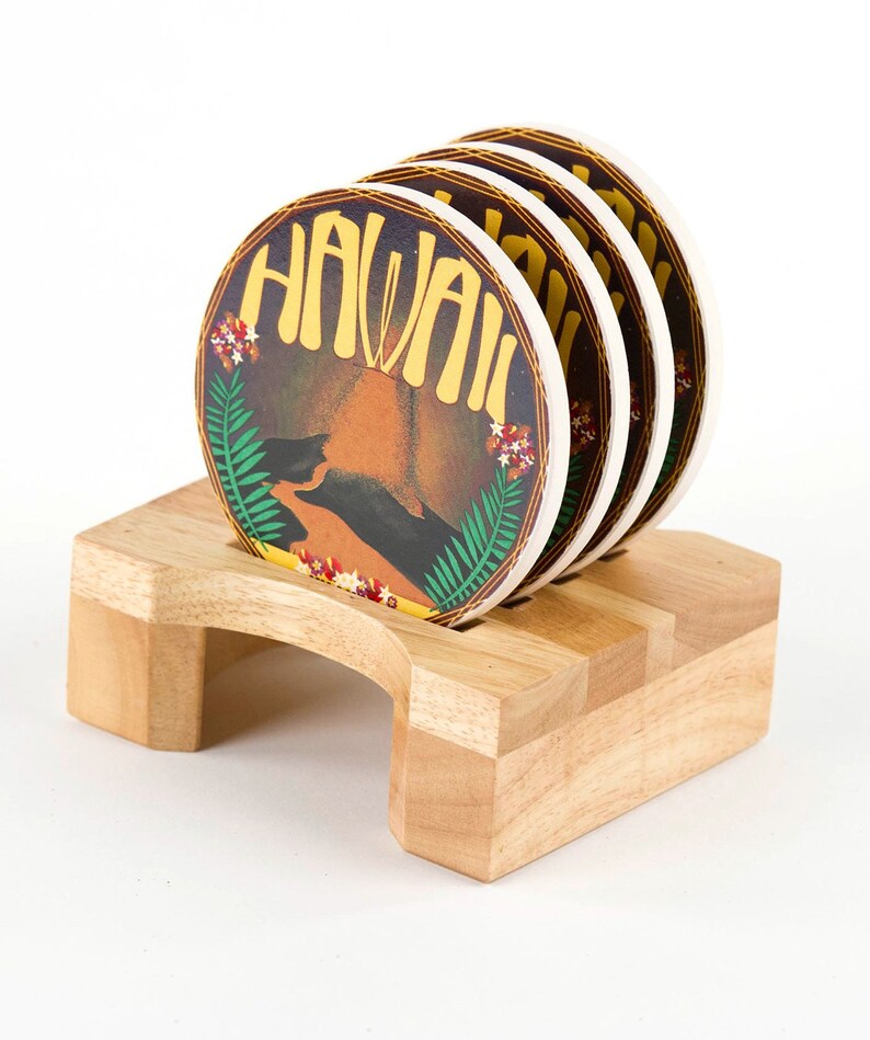 Comes with Holder Ceramic Coaster Self Designed Island of Hawaii Coaster